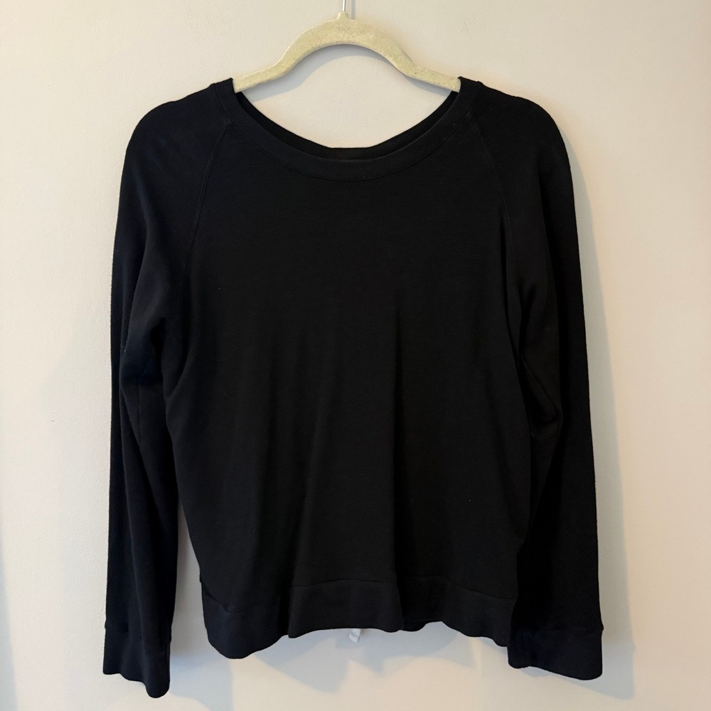 Monrow Black Lace Up Back Sweatshirt Long Sleeve Raglan Top MW0519-1 Small